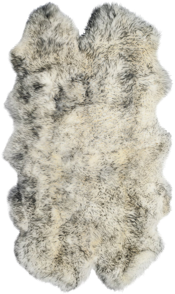 Safavieh Sheep Luxurious Ivory & Smoke Grey Tip Runner 2'X8'5" — Flokati Shag 3⅜" Pile, Natural Undyed Sheepskin SHS121E-29