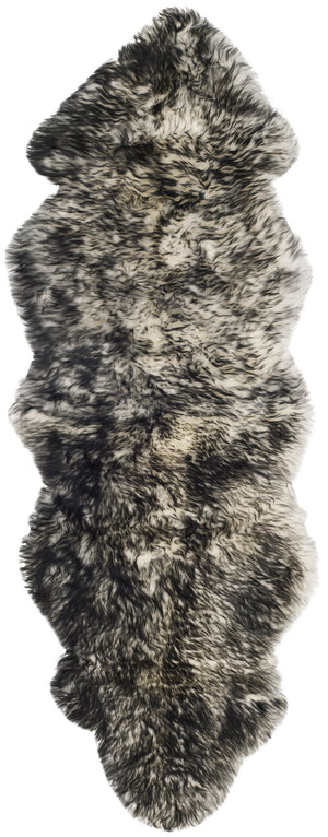 Safavieh Sheep Ivory & Dark Charcoal Runner 2X8ft5in Shag Flokati 3.375" Pile Handcrafted Natural Sheepskin Rug SHS121G-29