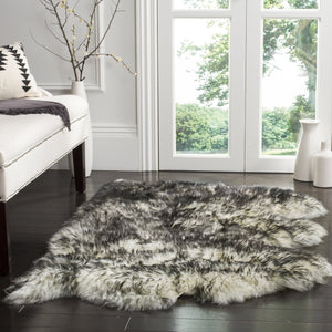 Safavieh Sheep Ivory & Dark Charcoal Runner 2X8ft5in Shag Flokati 3.375" Pile Handcrafted Natural Sheepskin Rug SHS121G-29