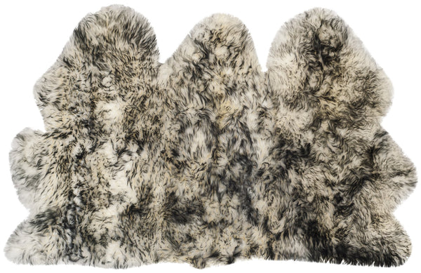 Safavieh Sheep Ivory & Dark Charcoal Runner 2X8ft5in Shag Flokati 3.375" Pile Handcrafted Natural Sheepskin Rug SHS121G-29