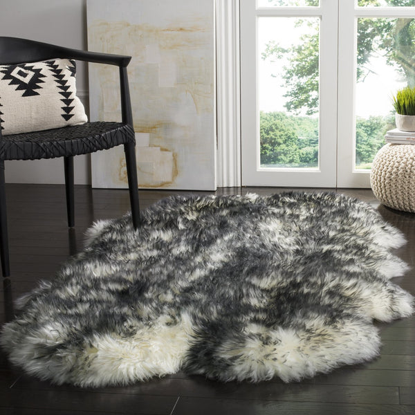Safavieh Sheep Ivory & Dark Charcoal Runner 2X8ft5in Shag Flokati 3.375" Pile Handcrafted Natural Sheepskin Rug SHS121G-29