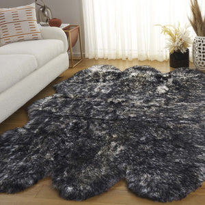 Safavieh Sheep Sheepskin Area Rug - Luxurious Texture In Elegant Steel Blue For Timeless Home Decor Style Ivory ,Dark Charcoal Sheep Skin Shs121g-5