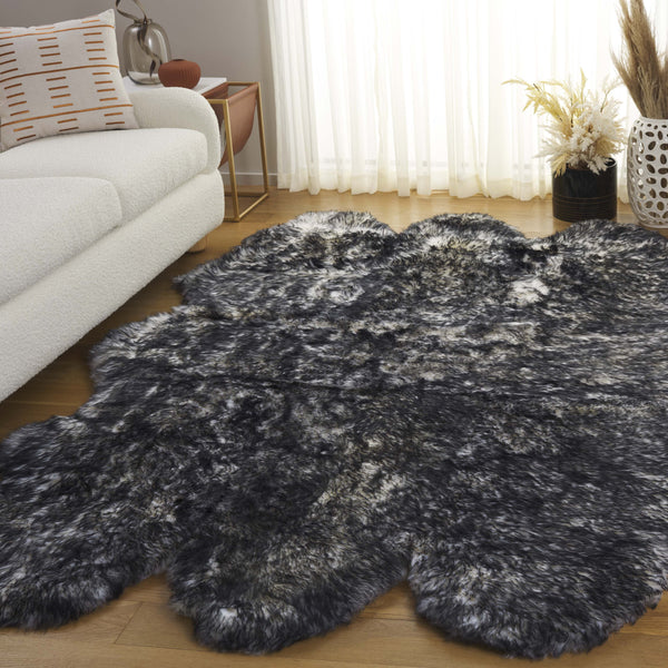 Safavieh Sheep Sheepskin Area Rug - Luxurious Texture In Elegant Steel Blue For Timeless Home Decor Style Ivory ,Dark Charcoal Sheep Skin Shs121g-5