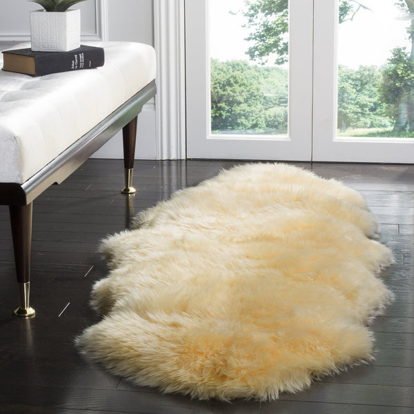 Safavieh Sheep Sheepskin Area Rug - Luxurious Texture In Elegant Steel Blue For Timeless Home Decor Style Champagne Sheep Skin Shs121h-5