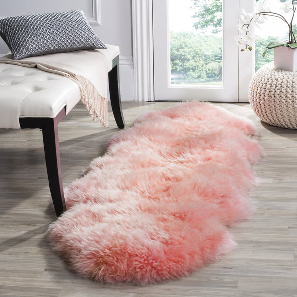Safavieh Sheep Sheepskin Area Rug - Luxurious Texture In Elegant Steel Blue For Timeless Home Decor Style Solid Pink Sheep Skin Shs121l-5