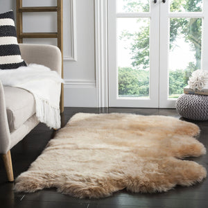 Safavieh Sheep Sheepskin Area Rug - Luxurious Texture In Elegant Steel Blue For Timeless Home Decor Style Natural Beige Sheep Skin Shs121m-5