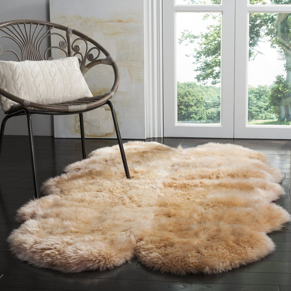Safavieh Sheep Sheepskin Area Rug - Luxurious Texture In Elegant Steel Blue For Timeless Home Decor Style Natural Beige Sheep Skin Shs121m-5