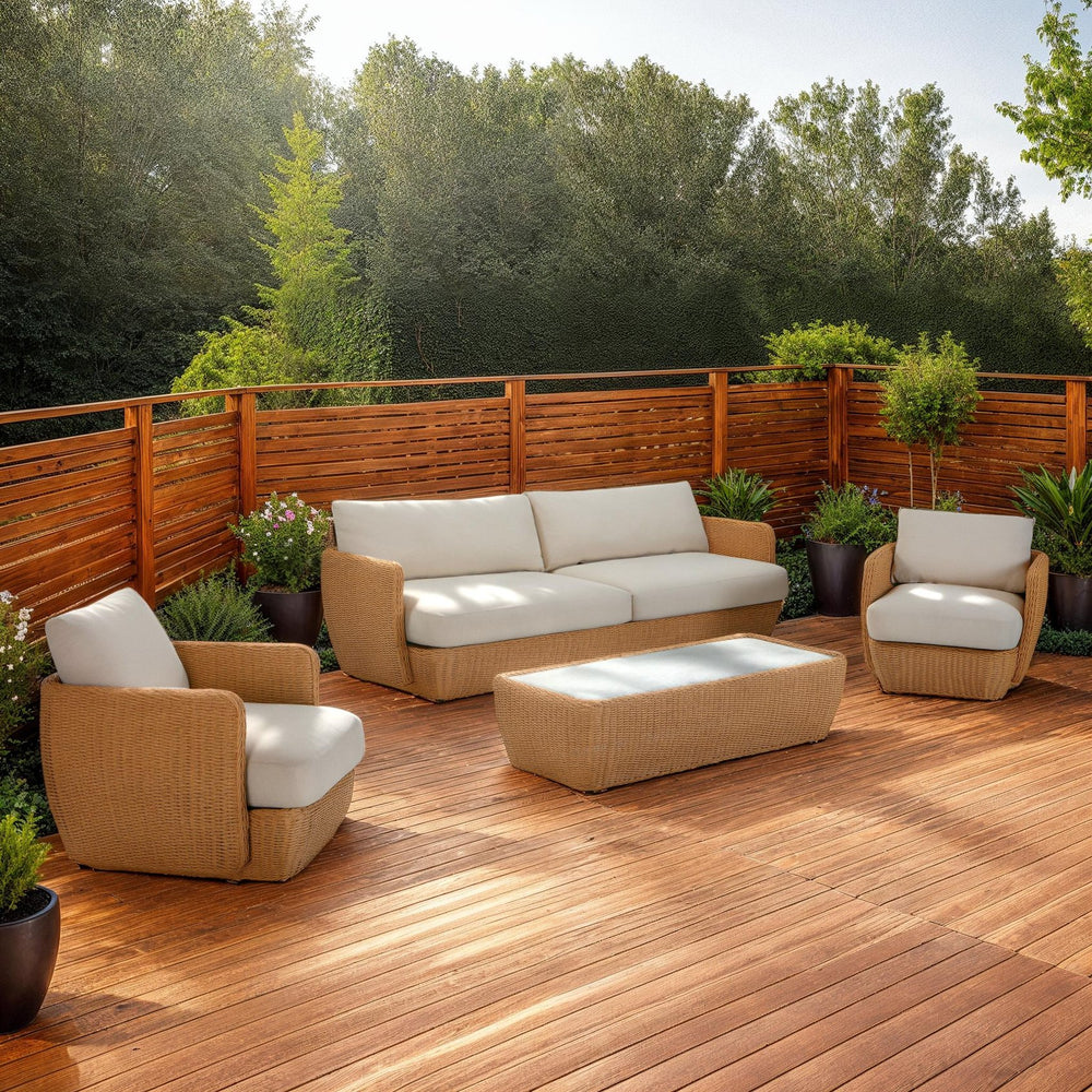 Lh Imports Siesta Outdoor - Elegant Sofa Collection For Stunning Outdoor Spaces And Ultimate Comfort Experience Beige,Brown All,Weather Wicker,Olefin Fabric,Powder,Coated Auminum Frame,Foam Sie007