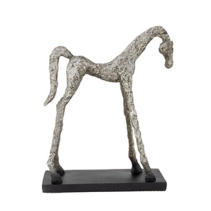 Zeugma Silver Antiqued Horse Sculpture With Elegant Black Base - Stunning 11.5" Decor For Home Or Office   Cf1220238