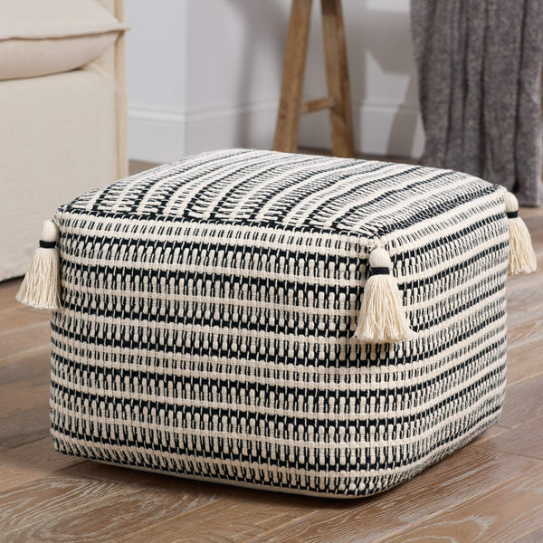 Jaipur Living Jaipur Living Handcrafted Cotton Striped Pouf with Tassels for Bohemian Rooms ACF100014