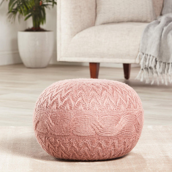 Jaipur Living Vibe by Jaipur Living Knit Weave Round Pouf Soft Textured Footrest for Rooms POF100547