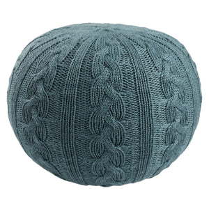 Jaipur Living Vibe by Jaipur Living Teal Knit Round Pouf Soft Footrest for Bohemian Rooms POF100548