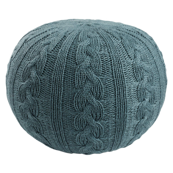 Jaipur Living Vibe by Jaipur Living Teal Knit Round Pouf Soft Footrest for Bohemian Rooms POF100548