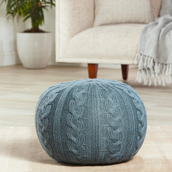 Jaipur Living Vibe by Jaipur Living Teal Knit Round Pouf Soft Footrest for Bohemian Rooms POF100548