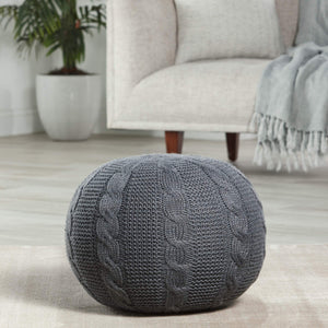 Jaipur Living Vibe by Jaipur Living Millie Knit Woven Round Pouf Slate Gray Footrest Accent POF100549