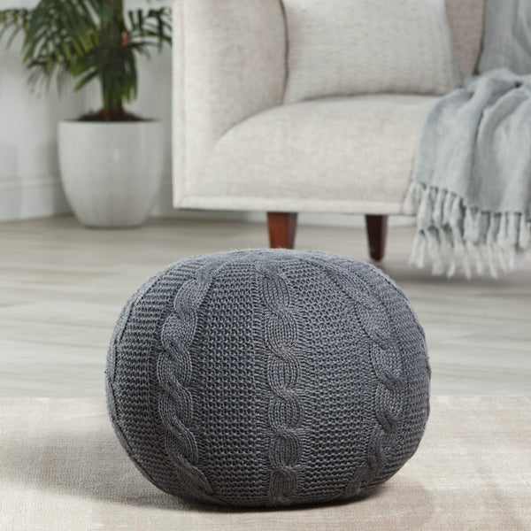 Jaipur Living Vibe by Jaipur Living Millie Knit Woven Round Pouf Slate Gray Footrest Accent POF100549
