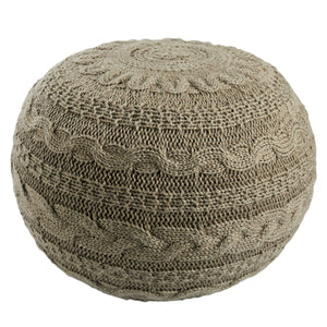 Jaipur Living Vibe by Jaipur Living Etta Knit Taupe Olive Round Pouf for Bohemian Spaces POF100550