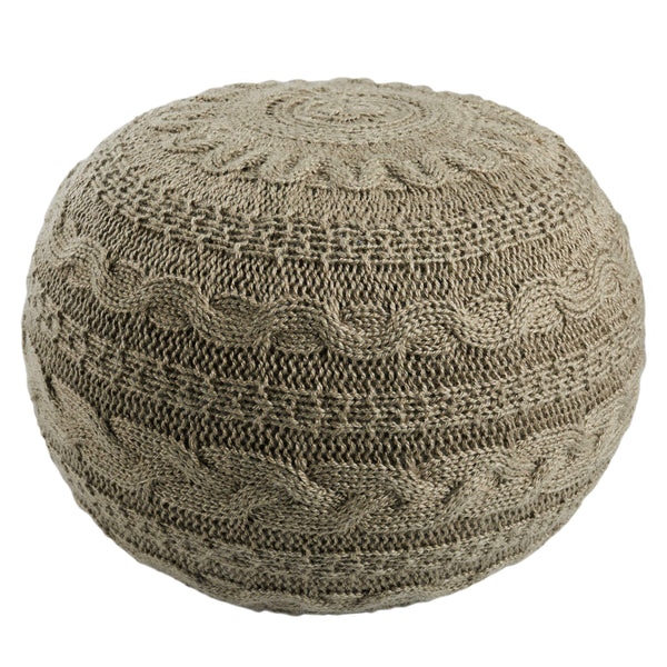 Jaipur Living Vibe by Jaipur Living Etta Knit Taupe Olive Round Pouf for Bohemian Spaces POF100550