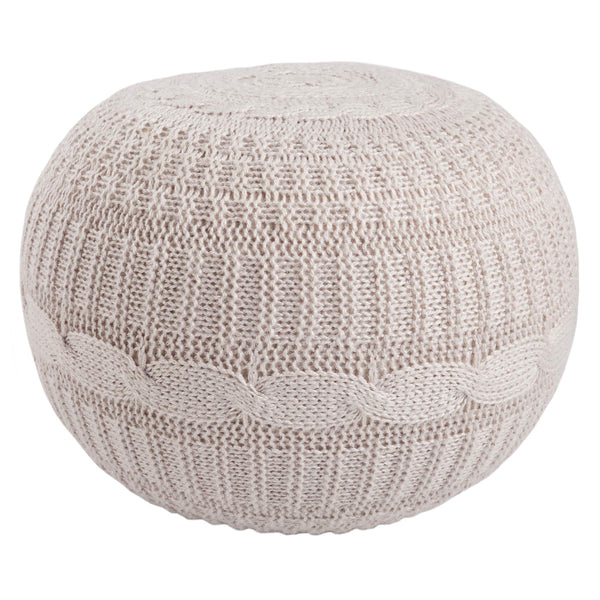 Jaipur Living Vibe by Jaipur Living Georgia Knit Weave Round Pouf Soft Silver Accent Seat POF100551