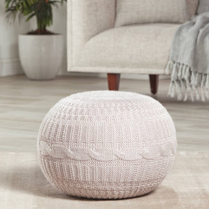Jaipur Living Vibe by Jaipur Living Georgia Knit Weave Round Pouf Soft Silver Accent Seat POF100551