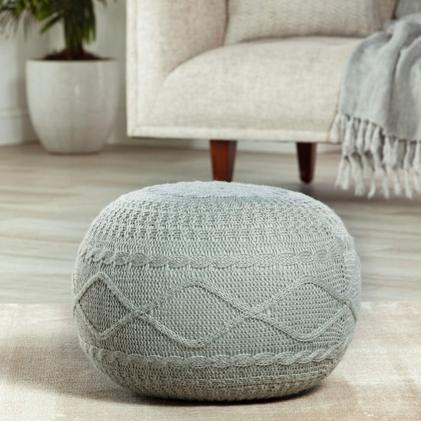 Jaipur Living Vibe by Jaipur Living Hazel Knit Polyester Round Pouf for Coastal Bohemian POF100552