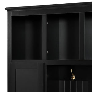 English Elm U-Can White MDF Entryway Hall Tree with Gold Hardware Bench Hooks and Drawer Storage Antique Black SJ000163AAB