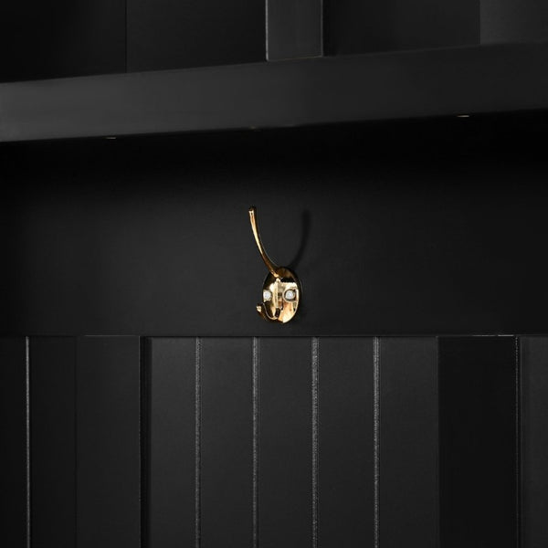 English Elm U-Can White MDF Entryway Hall Tree with Gold Hardware Bench Hooks and Drawer Storage Antique Black SJ000163AAB