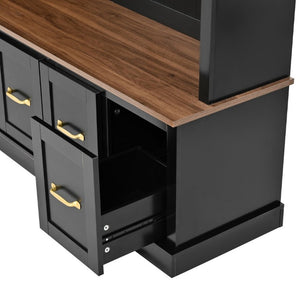 English Elm U-Can White MDF Entryway Hall Tree with Gold Hardware Bench Hooks and Drawer Storage Antique Black SJ000163AAB