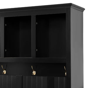 English Elm U-Can White MDF Entryway Hall Tree with Gold Hardware Bench Hooks and Drawer Storage Antique Black SJ000163AAB