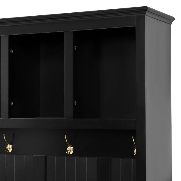 English Elm U-Can White MDF Entryway Hall Tree with Gold Hardware Bench Hooks and Drawer Storage Antique Black SJ000163AAB