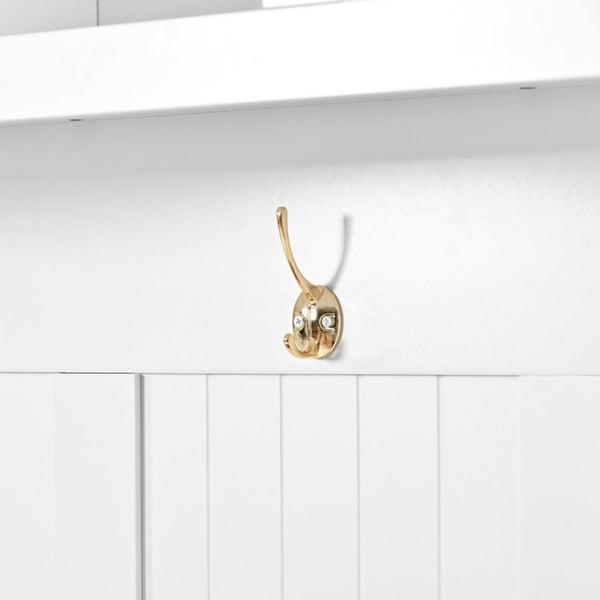 English Elm U-Can White MDF Entryway Hall Tree with Gold Hardware Bench Hooks and Drawer Storage Ancient White SJ000163AAK