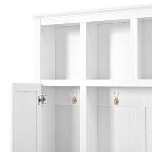English Elm U-Can White MDF Entryway Hall Tree with Gold Hardware Bench Hooks and Drawer Storage Ancient White SJ000163AAK