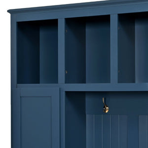 English Elm U-Can White MDF Entryway Hall Tree with Gold Hardware Bench Hooks and Drawer Storage Navy Blue SJ000163AAN