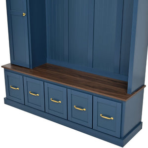 English Elm U-Can White MDF Entryway Hall Tree with Gold Hardware Bench Hooks and Drawer Storage Navy Blue SJ000163AAN