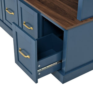 English Elm U-Can White MDF Entryway Hall Tree with Gold Hardware Bench Hooks and Drawer Storage Navy Blue SJ000163AAN