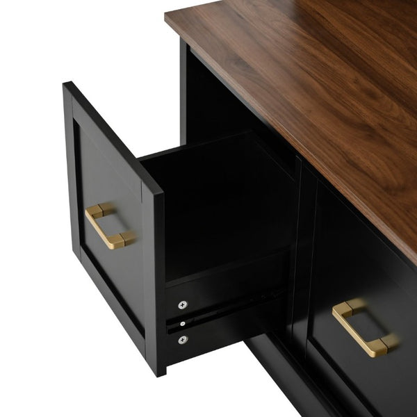English Elm U-Can Farmhouse Hall Tree with Upper Cabinets Coat Hooks Drawers and Bench Seat Antique Black SJ000164AAB