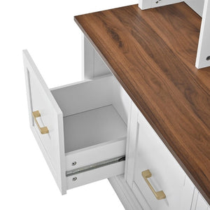 English Elm U-Can Farmhouse Hall Tree with Upper Cabinets Coat Hooks Drawers and Bench Seat Ancient White SJ000164AAK