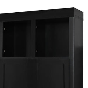 English Elm U-Can Farmhouse Hall Tree with Lockable Closets Shoe Cubbies and Walnut Accent Top Black SJ000165AAB