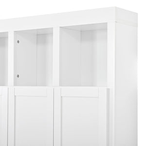 English Elm U-Can Farmhouse Hall Tree with Lockable Closets Shoe Cubbies and Walnut Accent Top Ancient White SJ000165AAK