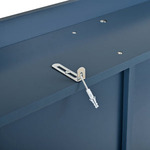 English Elm U-Can Farmhouse Hall Tree with Lockable Closets Shoe Cubbies and Walnut Accent Top Navy Blue SJ000165AAN