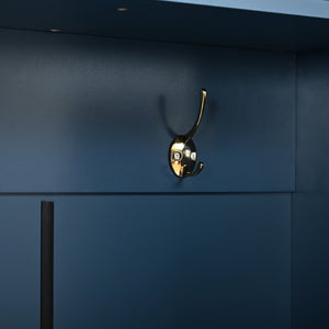 English Elm U-Can Farmhouse Hall Tree with Lockable Closets Shoe Cubbies and Walnut Accent Top Navy Blue SJ000165AAN