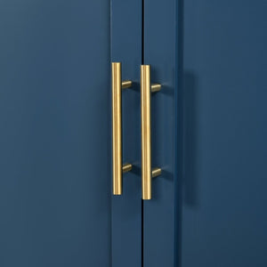 English Elm U-Can Farmhouse Hall Tree with Lockable Closets Shoe Cubbies and Walnut Accent Top Navy Blue SJ000165AAN