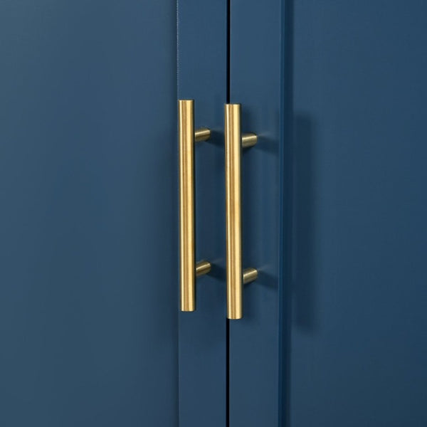 English Elm U-Can Farmhouse Hall Tree with Lockable Closets Shoe Cubbies and Walnut Accent Top Navy Blue SJ000165AAN