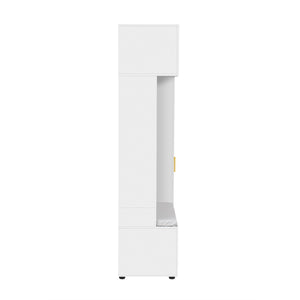 English Elm U-can Farmhouse Entryway Hall Tree with Cushioned Bench Open Shelving and Four Coat Hooks Ancient White SJ000166AAK