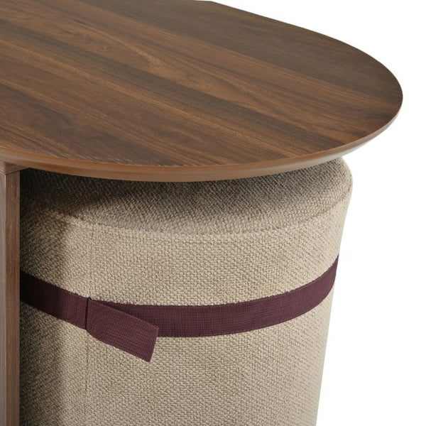English Elm U-Can Oval Walnut Finish Coffee Table with Two Tucking Poufs for Small Living Rooms SJ000168AAM