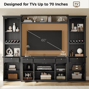 English Elm U-Can Modular Wall Entertainment Center with Wine Racks Glass Doors and Five Drawers SJ000170AAB