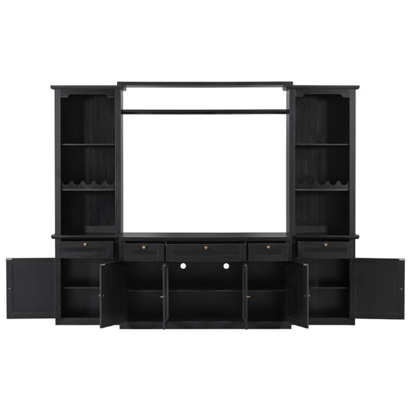 English Elm U-Can Modular Wall Entertainment Center with Wine Racks Glass Doors and Five Drawers SJ000170AAB