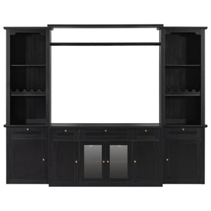 English Elm U-Can Modular Wall Entertainment Center with Wine Racks Glass Doors and Five Drawers SJ000170AAB