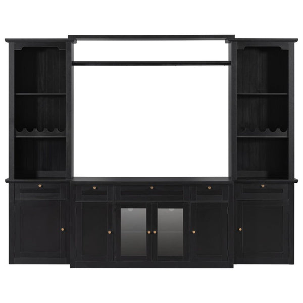 English Elm U-Can Modular Wall Entertainment Center with Wine Racks Glass Doors and Five Drawers SJ000170AAB