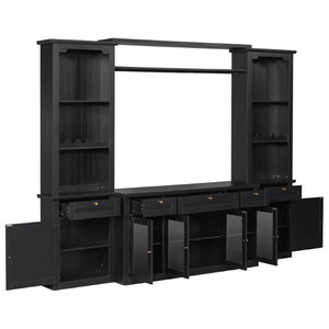 English Elm U-Can Modular Wall Entertainment Center with Wine Racks Glass Doors and Five Drawers SJ000170AAB